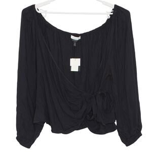 NWT Eloquii Wrap Top Academia Minimalist Whimsigoth Cottage Romantic Black 22